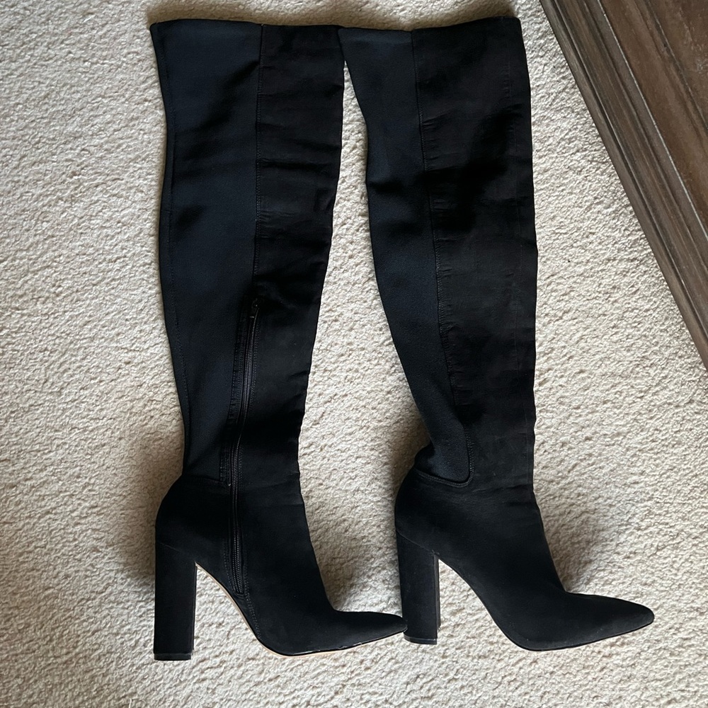 Express over the knee high heel sock boots. Used